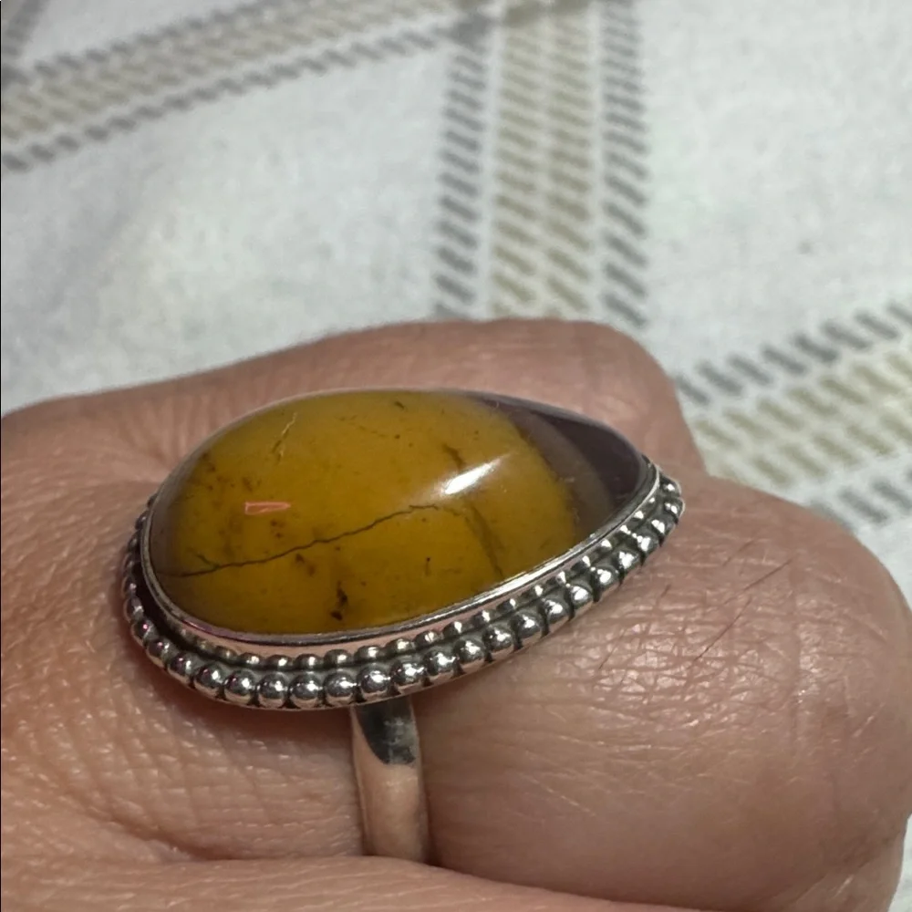 Sterling Silver Mookaite Jasper Teardrop Ring Statement Boho Gem Size 8